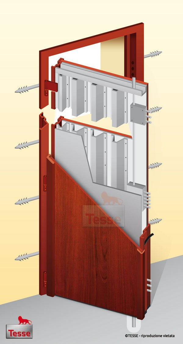 Porte blindate a Roma con differenti gradi di resistenza e vari modelli di serrature, progettati e realizzati utilizzando i più moderni sistemi di difesa Porta blindata trilamiera sezione